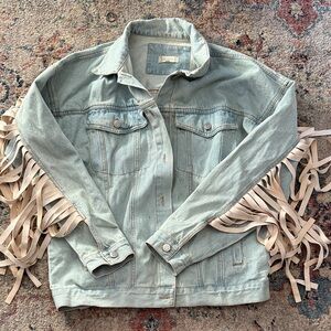Altar'd State Light Blue Jean Jacket with Fringe